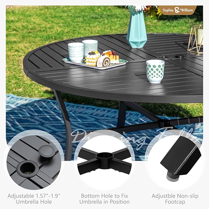 Sophia and William Outdoor Patio Dining Set for 4, Outdoor Table and Chairs, Removable Seat Cushions, Black 42" Round Patio Dining Table,Red