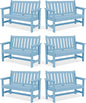 SERWALL Outdoor Bench, HDPE Outdoor Benches Weatherproof, 2-Person Garden Bench with 660 lbs Weight Capacity, Patio Benches for Outdoors, Garden, Porch, Backyard and Park, Light Blue, 6 Pack