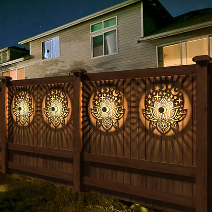 2 Pack Solar Fence Lights Metal Solar Powered Outdoor Wall Deck Lights Lotus Theme Waterproof Fence Light for Garden Post Patio Backyard Yard Decor (Lotus, 2 Pack)