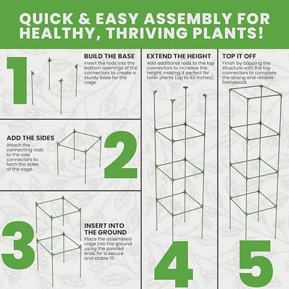 Tomato Cage Square - Large Trellis Stakes and Plant Support Structures for Vegetables and Climbing Plants - Tall Tomato Cages for Garden, Pots, Raised Garden Bed Outdoor Supplies (1 Pack - Up to 58")