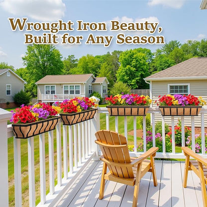 Railing Planter Boxes with Artificial Flowers, Adjustable Balcony Planters for Railing Hanging, UV Sun Resistant Colorful Daisy for Porch Patio Balcony Home (1 Pack, 24 Inch)