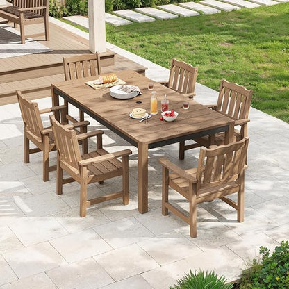 Stoog 63" All-Weather Patio Dining Table, HIPS Waterproof Tabletop with Cross-Braced Aluminum Frame & Umbrella Hole, Fade & Rot Resistant, for Backyard, Garden, Deck, Teak