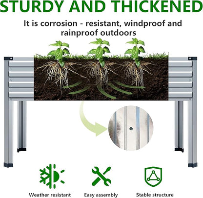 Galvanized Raised Garden Bed with Legs,48×24×30in Elevated Planter Box for Backyard,Outdoor Garden, Patio, Balcony, 350lb Capacity,Silver