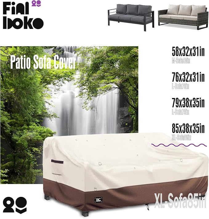 Sofa Cover for 3-Seater Patio Couch, Waterproof Oxford Fabric