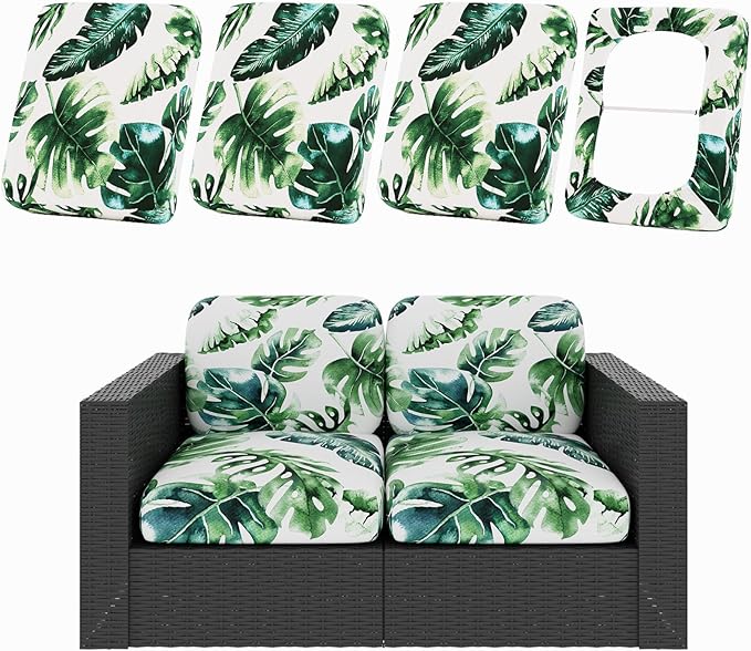 Cushion Covers 4-Piece Set in Monstera Deliciosa Print, Stretch Fit