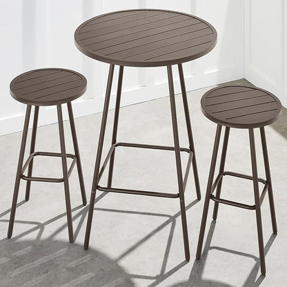 Best Choice Products 3-Piece Patio Dining Set, Bar Height, Outdoor Bistro Set, Outdoor Round Bar Table w/ 2 Bar Stools, Steel - Taupe