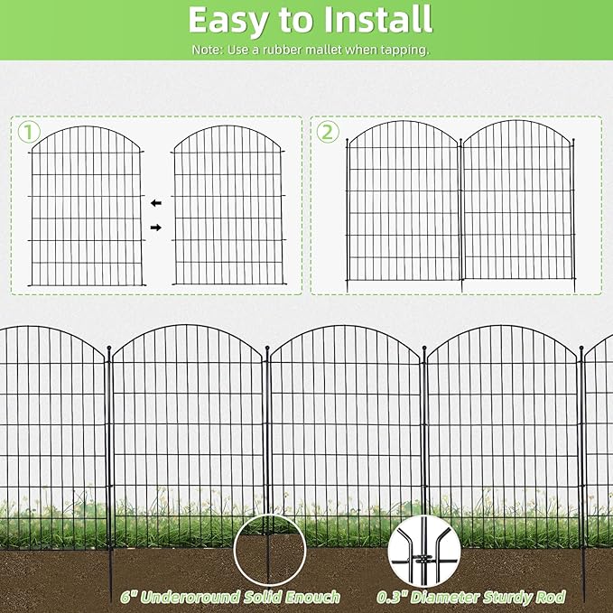 Decorative Garden Fence, 40in High x 24ft Black Metal, 10 Panels