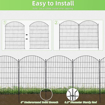 Decorative Garden Fence, 40in High x 24ft Black Metal, 10 Panels