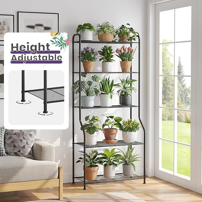 5-Tier Corner Plant Stand, Metal Black Flower Pot Rack, Indoor Outdoor Heavy Duty Shelf (Black, 5 Tier)