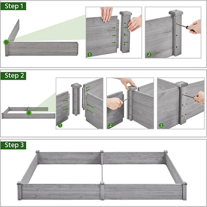 Yaheetech 8×4ft Wooden Horticulture Raised Garden Bed Divisible Elevated Planting Planter Box for Flowers/Vegetables/Herbs in Backyard/Patio Outdoor, 93 x 48 x 10in, Gray