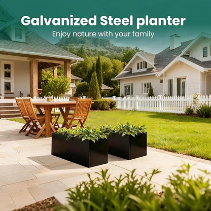 Galvanized Steel Metal Planter 25" L x 11" W x 13" H Rectangular Indoor Black Planter Box Large Outdoor Planters Steel Commercial Residential for Patio, Garden