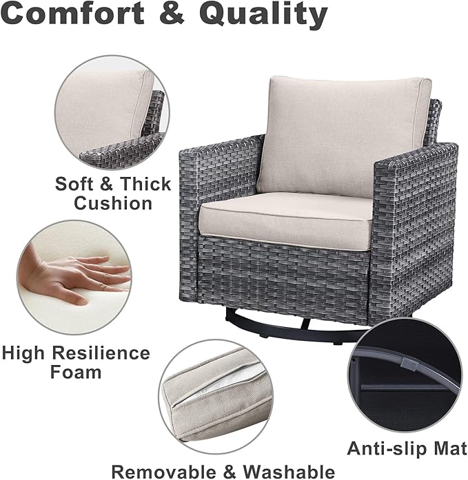 Belord Spacious 11 Pieces Patio Conversation Set - 5-Seater Outdoor Furniture Sectional Sets with Swivel Glider Chairs Set of 4 and Storage Box, Metal Top Coffee Table with Embedded Ottoman Gray