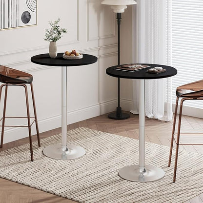 Flamaker Round Bistro Pub Table Modern Style Metal Base MDF Top Cocktail Bar Table Counter Bar Height for Pub, Dining Room, Party (1, Black-Silver)