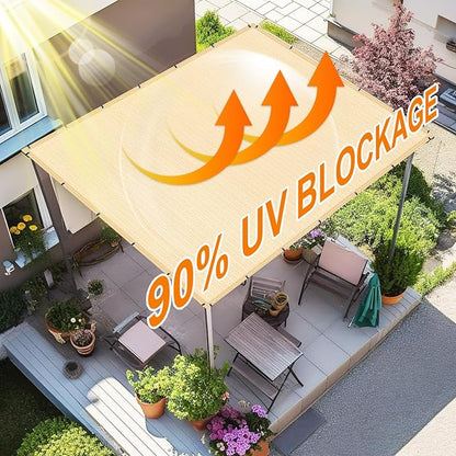 Artpuch 90% Sun Shade Cloth, 12 x 16 FT Pergola Shade Cover Canopy with Grommets, Sun Screen Fabric Tarp for Patio, Outdoor, Garden, Backyard, Wheat