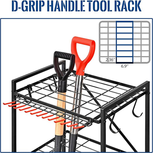 Storage Rack with Wheels for Yard Tools, Black Metal, 27.6-Inch Tall
