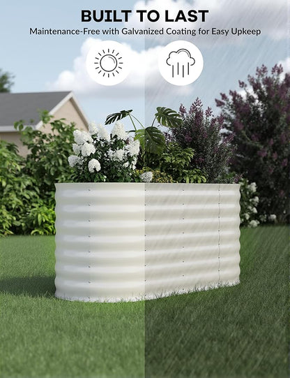 2 Pcs Raised Garden Beds Outdoor 4x2x2 ft - Galvanized Steel Planter Box for Vegetables, Flowers, Rust-Resistant Garden Box, Easy Assembly Raised Beds, Durable Planters for Outdoor Plants, Beige