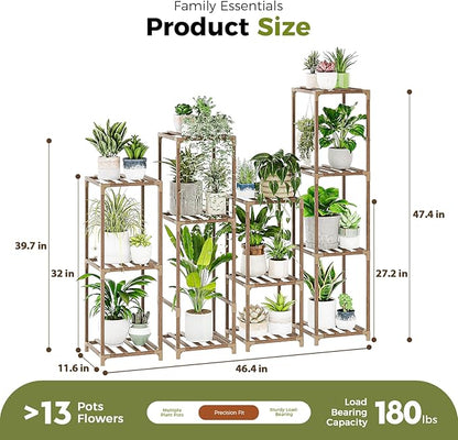 Bamworld 4 Sets Tall Plant Stands Indoor Outdoor Combo Plant Shelves Wooden Plant Holder Rack for Multiple Plants Flower Stands for Living Room Balcony Garden Patio Lawn Window