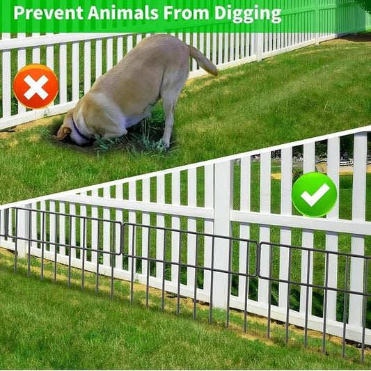Decorative Garden Fence Panels, 30 Pack, 42.5 FT Black Metal No Dig