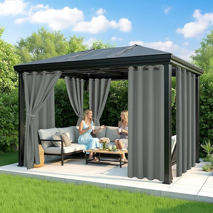 Outdoor Curtains for Patio Waterproof - 6 Panels Privacy Weatherproof Outside Curtains with Grommets for Pergola, Gazebo, Porch, Cabana, Balcony, 54 x 120 Inch, Grey