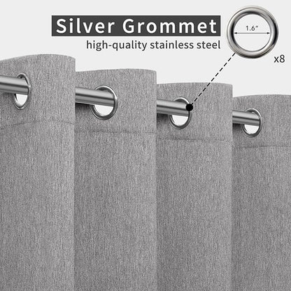 Easy-Going Linen Look Outdoor Curtains Waterproof Windproof Porch Curtains, Soft Thicken Outdoor Privacy Curtains for Patio, Gazebo, Grommet Top and Tab Bottom Drape, 1 Panel, 54x96 inch, Grey