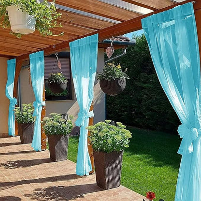 SpaceDresser Waterproof Outdoor Sheer Curtains for Patio - 2 Panels Rod Pocket Indoor Voile Sheer Curtain for Living Room,100W x 96L inch, Aqua