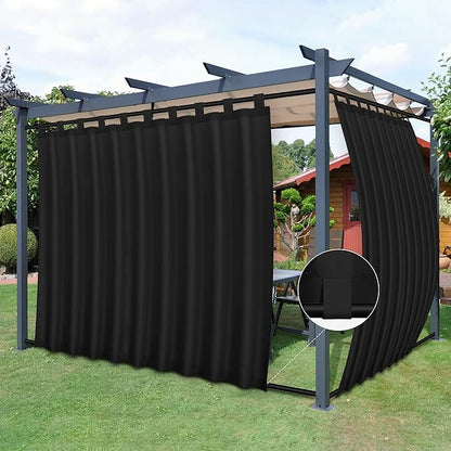 Easy-Going Outdoor Patio Curtains Detachable Tab Top Windproof Weatherproof Curtain for Cabana, Porch, Pergola and Gazebo, Tab Bottom Drape, 2 Panels, 110W x 108L inch, Black