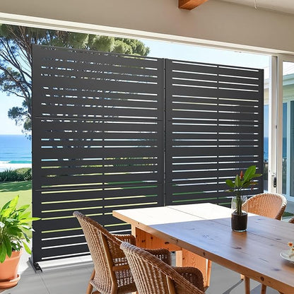 Casaphoria Metal Privacy Screen Outdoor, 72" H x 47" W Freestanding Decorative Privacy Screen for Patio Deck Balcony Garden with Stable Base, Black-Benjamin