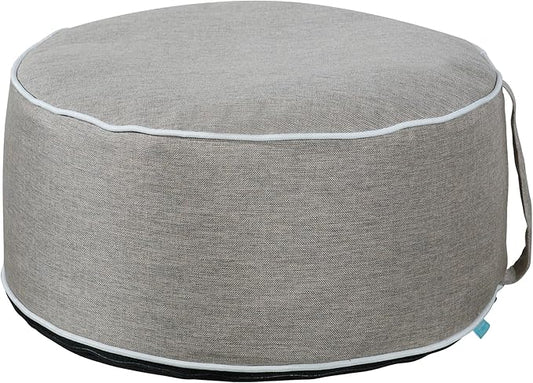 QILLOWAY Indoor/Outdoor Inflatable Stool,Round Ottoman,All Weather Foot Rest for Camping or Home,Tan/Grey