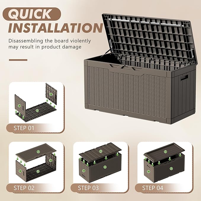 Deck Box 100 Gallon Brown Resin with Lockable Flip Top