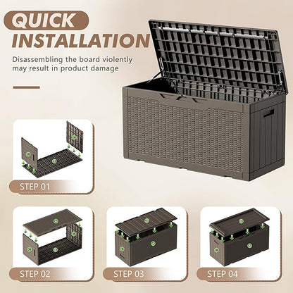 Deck Box 100 Gallon Brown Resin with Lockable Flip Top