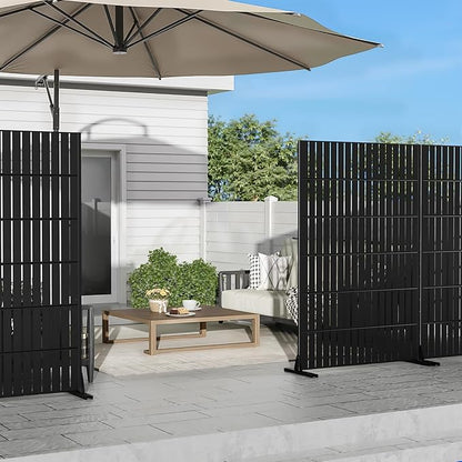 Casaphoria Metal Privacy Screen Outdoor, 72" H x 47" W Freestanding Decorative Privacy Screen for Patio Deck Balcony Garden with Stable Base, Black-Fence