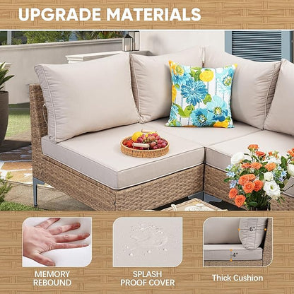 9 Piece Wicker Patio Furniture Set,Outdoor Conversation Sectional Sofa w/Coffee Table,All-Weather Outdoor Sofa with Thick and Anti-Slip Cushions for Deck,Poolside,Garden,Beige