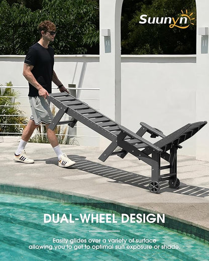 Lounge Chair Outdoor Set of 4 with Wheels, Adjustable 5-Position Chaise Lounge Outdoor, Patio Lounge Chair for Poolside Backyard, Grey