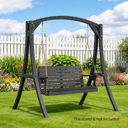 VINGLI Heavy Duty 1600 LBS HDPE Porch Swing Outdoor with Rotatable Cup Holder, 4 FT Patio Bench Swing with Adjustable Chains, 2 Person Hanging Porch Swing Chair for Porch, Yard, Tree, Garden - Grey