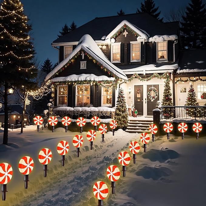 Ultimate Unicorn Christmas Lollipop Pathway Lights for Garden Christmas Decoration Red, 10 LED Peppermint String Lights with Stakes for Outdoor Sidewalk Pathway Rooftop Lawn Garden