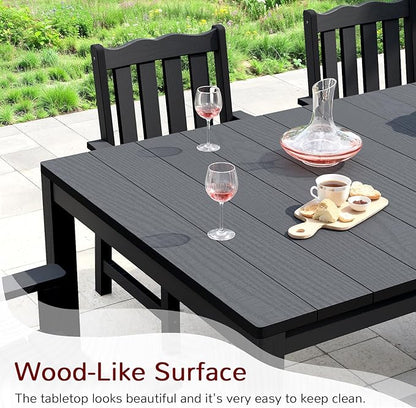 Stoog All-Weather Patio Dining Table for 6, 63" Waterproof HIPS Material Dining Table with Umbrella Hole, Never Rot or Fade, Black