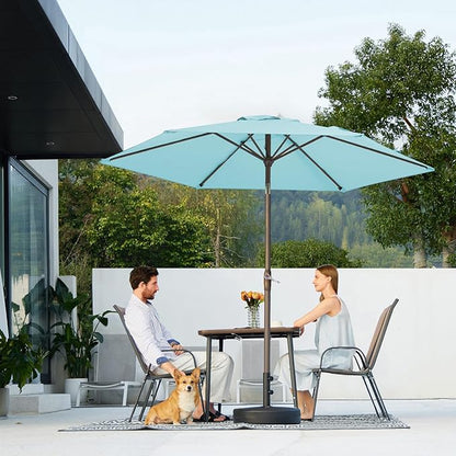JEAREY 7.5FT Patio Umbrella Outdoor Market Umbrella with 6 Sturdy Ribs, Push Button Tilt/Crank Table Umbrella for Garden, Deck, Backyard and Pool, Baby Blue