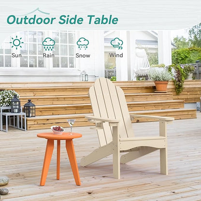 HDPS Outdoor Side Table, Small Round Side Table Weather-Resistant, Outdoor Side Tables for Patio, Porch, Deck, End Table for Plant Stand, Living Room, Bedroom, Orange