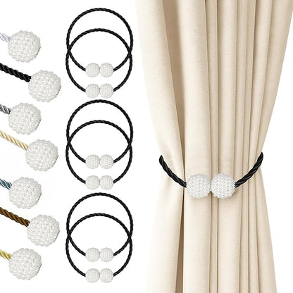 Hion Magnetic Curtain Tiebacks Black 6 Pack, Curtain Tiebacks Buckles Holdbacks Holders Hooks Clip for Home Bedroom Office Decorative Thick or Thin Curtain