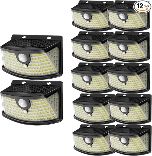 Aootek New Solar Motion Sensor Lights 120 LEDs with Lights Reflector,270° Wide Angle, IP65 Waterproof, Step Lights for Front Door, Yard, Garage, Deck (Black, Daylight White, 10-Pack)