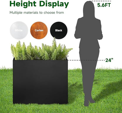 Black Steel Planter Box for Outdoor Plants 24" x 10" x 24" Metal Rectangular Outdoor Planter Box All-Weather Use with Drainage Holes for Patio,Porch,Garden (Black, 24 * 10 * 24)