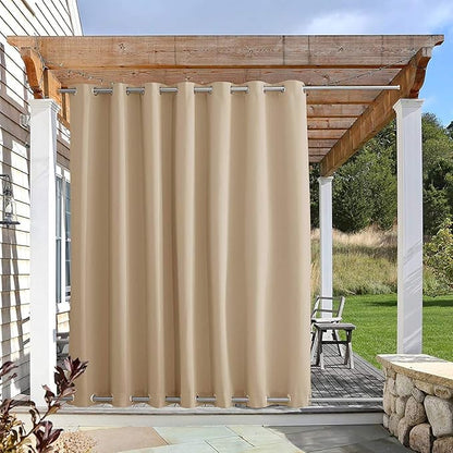 NICETOWN Outdoor Curtain for Patio Waterproof, Rustproof Grommet Top and Bottom Weighted Outdoor Divider Windproof Thermal Insulated Drape for Balcony/Cabana, Biscotti Beige, 1 Panel, W100 x L108