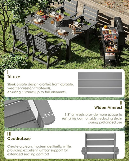 GREENVINES 5-Piece Patio-Dining-Set | HDPE Plastic | Outdoor Table and Chairs Sets for 4 | Patio Furniture | All Weather | Umbrella Hole | for Backyard Poolside Garden | Grey