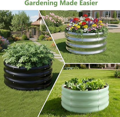 3 Pcs 2x2x1ft Round Galvanized Raised Garden Bed Planter Boxes Outdoor with Easy Assembly, Metal Raised Beds for Vegetables, Fruits, Flowers (Galvanized, Black, Green)