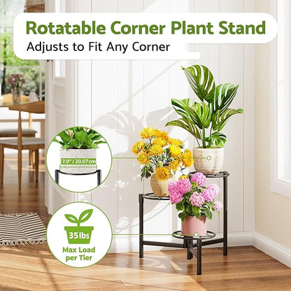 Tiered Plant Stand Outdoor 3 Tier Indoor Metal Flower Shelf for Multiple Plants Corner Tall Flower Holders for Patio Garden Living Room Balcony Bedroom Black Diamond