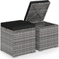 Tangkula 2 Pieces Patio Ottomans, Patiojoy Hand-Woven PE Rattan Side Table with Removable Cushion & Hidden Storage Space, Multifunctional Storage Box, Seat for Patio, Backyard, Poolside (Black&Grey)