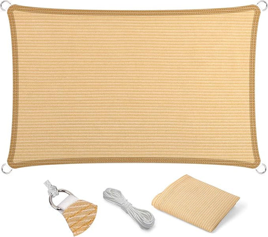 Eden's Decor Straight Flat-Edged Sun Shade Sail Rectangular 11' x 22' Beige UV-Blocking Outdoor Canopy Fabric Cloth Awning for Pergola Patio Garden Backyard Custom Size