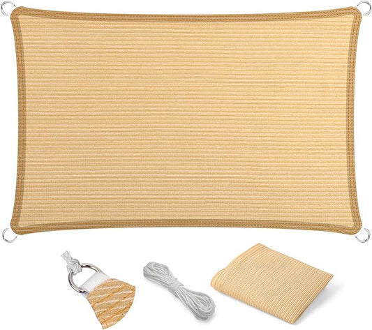 Eden's Decor Straight Flat-Edged Sun Shade Sail Rectangular 11' x 17' Beige UV-Blocking Outdoor Canopy Fabric Cloth Awning for Pergola Patio Garden Backyard Custom Size