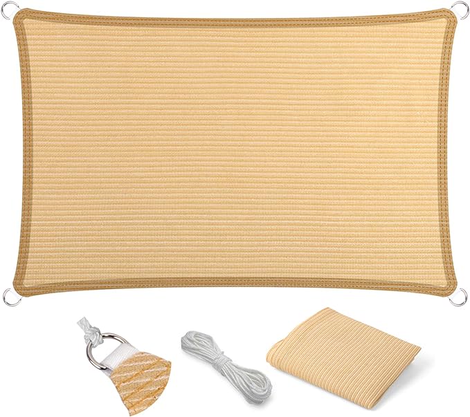 Eden's Decor Straight Flat-Edged Sun Shade Sail Rectangular 18' x 22' Beige UV-Blocking Outdoor Canopy Fabric Cloth Awning for Pergola Patio Garden Backyard Custom Size