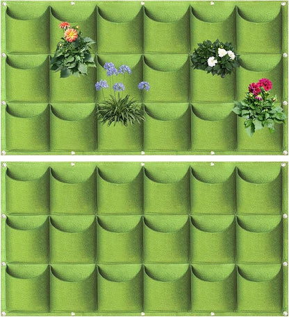 LITLANDSTAR 18 Pockets Hanging Grow Bags, 2 Pack Horizontal Wall Planter Plant Grow Bags Outdoor Indoor Hanging Planter for Balcony/Railing/Fence/Yard/Garden/Home Decoration, Green